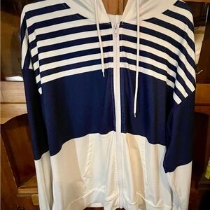 New Women’s Navy and White Striped Zip-Up Light Jacket
